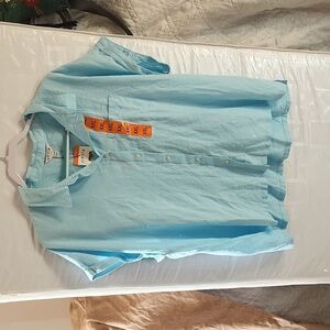 Orvis plus size light blue linen/rayon dropped shoulder button-up tops. Sz XXL